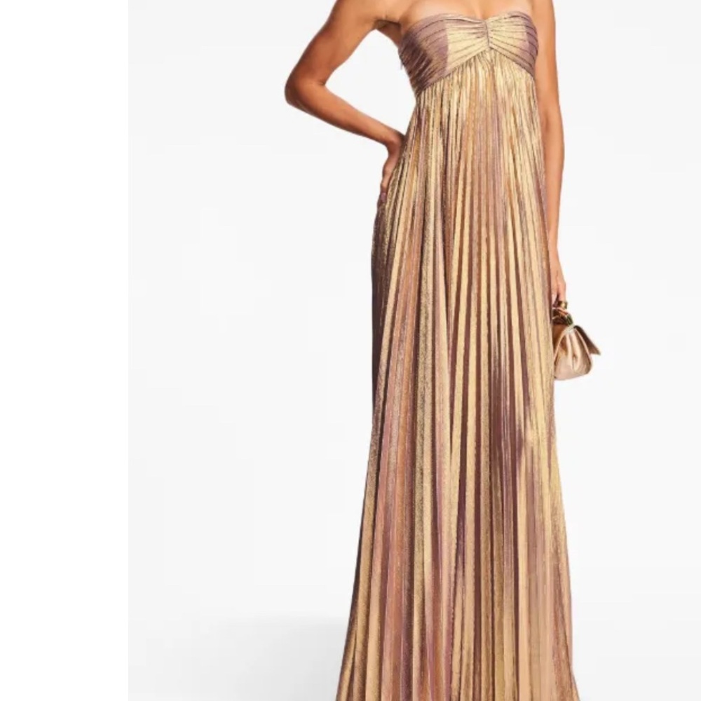 Gold Pleated Strapless  Gown
